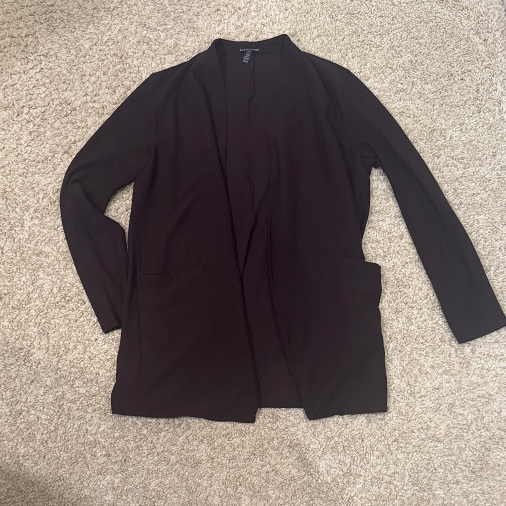 Eileen Fisher Deep Maroon Open Front Cardigan